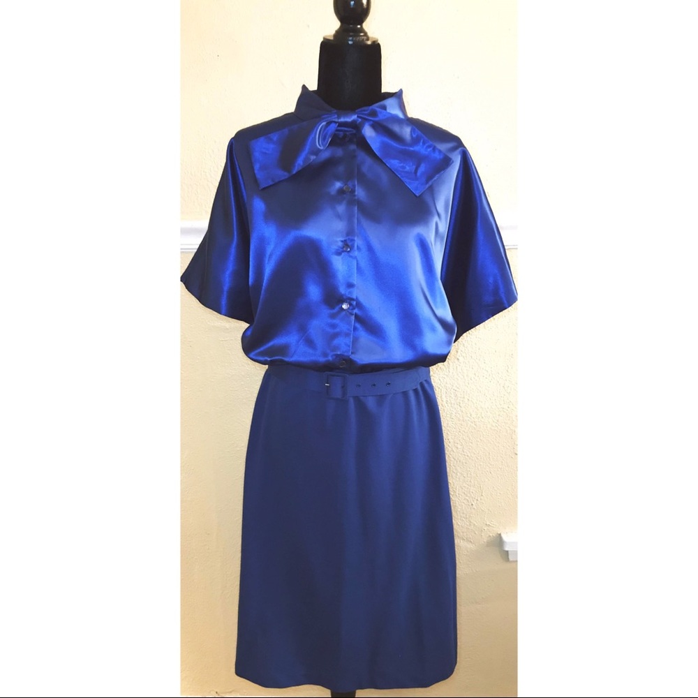 Plus Size Blue shortsleeved classic vintage dress